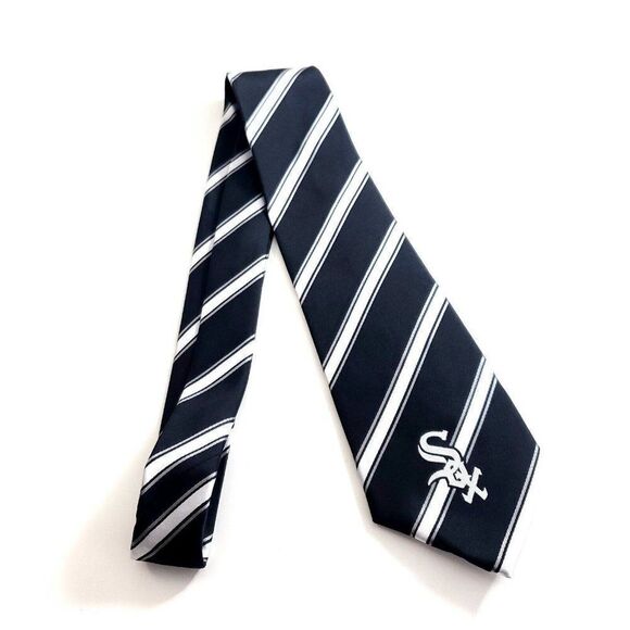 Chicago Whitesox Black White Striped Polyester MLB Baseball Tie - Picture 6 of 6